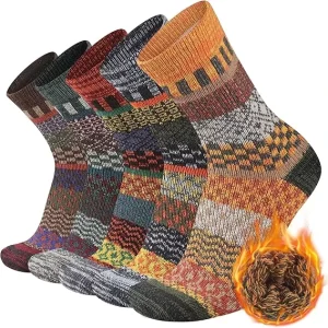 Men’s and Women’s Wool Warm Winter Crew Socks Thick Comfortable for Hiking with Logo on Bottom and Cuff