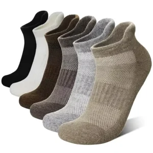 Merino Wool Ankle Running Socks Hiking Thick Half Support Men Women No Show 6 Pairs Black Grey Large Winter