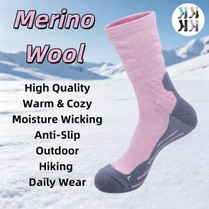 Merino Wool Crew Cable Knit Thick Thermal Cozy Breathable Stripe Anti Slip Winter Snowboard Hiking Sports Socks
