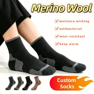 Merino Wool Crew Thick Terry Cushioned Wear Resistant Moisture Wicking Warm Climbing Hiking Outdoor Sports Socks
