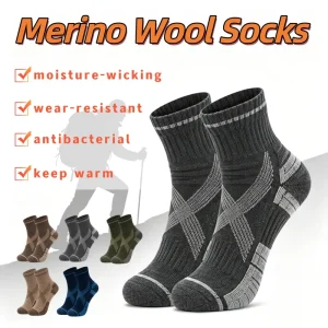 Merino Wool Crew X Shape Arch Compression Terry Cushioned Moisture Wicking Outdoor Hiking Trekking Sports Socks