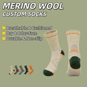 Merino Wool Cushioned Moisture Wicking Terry Bottom Non Slip Breathable Mid Calf Professional Hiking Sports Socks