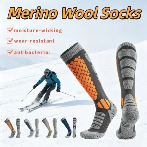 Merino Wool Knee High 3D Honeycomb Terry Cushioned Over Calf Warm Compression Snowboard Skiing Sports Socks