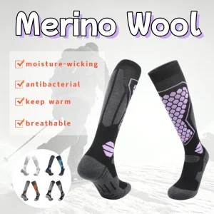 Merino Wool Knee High Ski Socks Custom Logo Honeycomb Support Cushion Snowboard Hiking Outdoor Winter Sports Socks