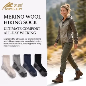 Merino Wool Knitted Crew Socks for Youth Comfortable Sweat Absorbent Breathable Non Slip Outdoor Winter Wool Socks