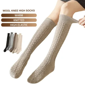 Merino Wool Knitted Elastic Knee High Women’s Winter Warm Thermal Socks Daily Use