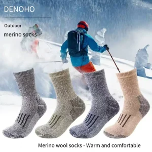 Merino Wool Men Socks Full Cushion Thick Winter Warm Socks 108N Coarse Gauge Ribbed Crew Socks Moisture Wicking Thermal
