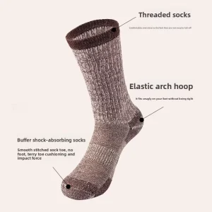 Merino Wool Mid Calf Socks Non Slip Odor Resistant Loop Pile Thickened Warm Crew for Outdoor Sports for Hiking and Skiing
