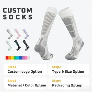 Merino Wool Ski Socks with Full Cushion Impact Protection Over Calf Length for Winter Snowboard