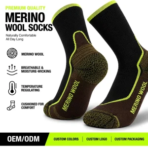 Merino Wool Socks Custom Warm Breathable Hiking Ski Sports Crew Socks for Men & Women