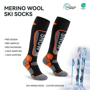 Merino Wool Sports Socks Winter Ski Thickened Terry-Loop Long Thermal Socks for Mountaineering Hiking