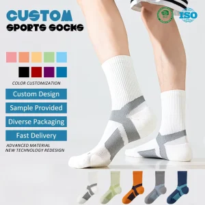 Mid Calf Cycling Running Sports Socks Mesh Design Terry Cloth Bottom Breathable Sweat Absorbent Cotton Socks Men’s Sports Socks