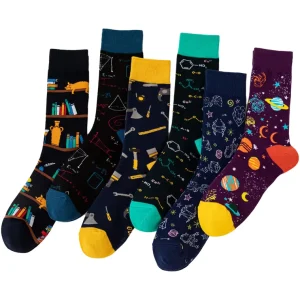Mid Calf Mens Dress Socks Fun Funny Colorful Crazy Crew Cotton Dress Gifts Socks