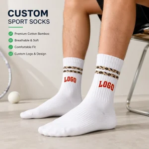 Mid Calf Sport Socks Cotton Bamboo Fiber Moisture Wicking Ribbed Cuff Custom Logo for Running Gym Casual Use