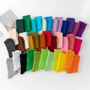 Mid-Length Four Macaron Crew Socks Pure Cotton Candy-Colored Knitted Stockings Customizable Logo Cuff for Students Sports