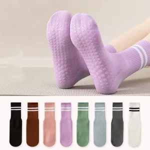 Mid Tube Anti Slip Grip Pilates Yoga Socks Solid Color Sports Socks Women Striped Socks