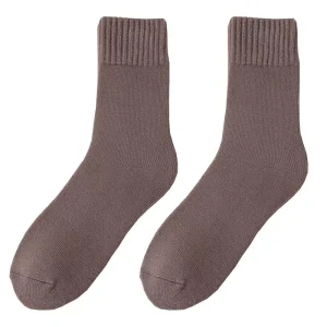 Mid-Tube Wool Socks Women High Quality Double Needle Crew Solid Color Knitted Technique Winter Season Bottom Body Logo