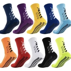 Mid calf Football Socks Thick Terry Lining Featuring Arrow patterned Adhesive Non slip Grip Adult Sports Socks