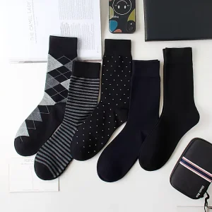 Minghui Men’s Business Checkered Striped Breathable and Comfortable Men’s Socks for Meetings and Work
