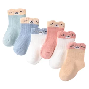 Mixed Color Infant Toddler Ankle Socks Cat Pattern 0-12 Months Cotton Breathable Anti-Bacterial Quick Dry Baby Socks