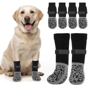 Modern Winter Christmas Dog Garter Belt Anti-slip Warm Eco-friendly Cotton Leopard Print Anti-scratch Mute Pet Socks Black
