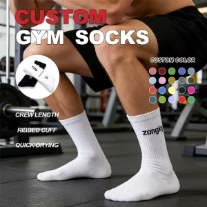 Moisture Wicking Custom Crew Gym Socks Cotton Blend Silicone Grips Free Packaging for Gym Instructor Teams