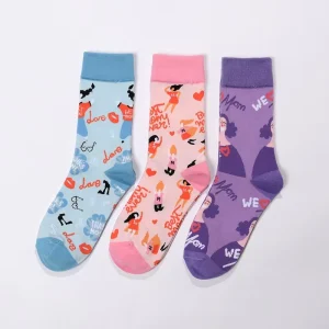 Morsdag Jingwen OEM Mother’s Day Gift Letter Cartoon Comics Manufacturer Fashionable Jacquard Mid calf Women’s Socks