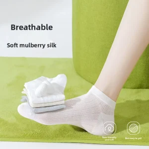 Mulberry Silk Viscose Seamless Casual Women’s Summer Mesh Hollow Out Breathable Sweat Absorbing Deodorant No Show Boneless Socks