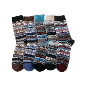 Multi Design Custom Winter Thick Warm Knitted Wool Men Nordic Socks