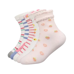 Multi Designed 3D Flowers Crew Socks Customized Breathable OEM Children Jacquard for Girls