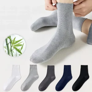 Natural Bamboo Fiber Socks Summer Breathable Antibacterial Men Business Socks Double-needle Mid-calf Socks