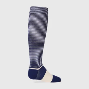 Navy Blue Double Stripes Nylon Sport Knee High Medical 20-30mmHg Compression Thick Nursing Socks