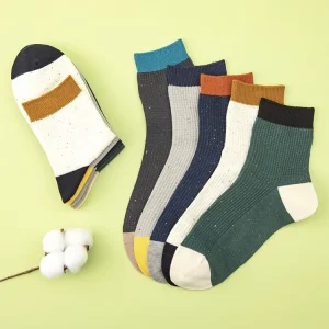Nep Yarn Color Block Crew Cotton Socks Waffle Knit Breathable Moisture Wicking All Season Socks Japanese Retro Versatile Socks