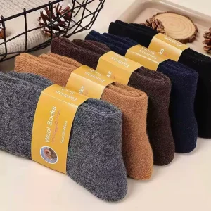 Neutral Earth Color Winter Thick Woolen Socks Men’s Thick Warm Full Terry Towel 30% Wool Blend Crew Socks