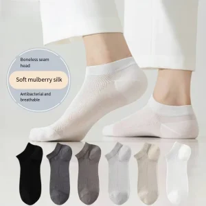 New Casual Business Summer Anti Bacterial Ankle No Show Men’s Cotton Mulberry Silk Socks