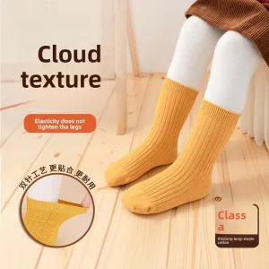 New Children’s Cartoon Breathable Knitted Socks Double-Needle Solid Color Boneless Boys Autumn Winter Thickened Pure