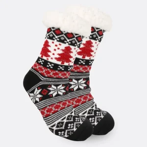 New Christmas Thick Warm Sherpa Lined Winter Socks Cozy Fuzzy Slipper Socks With Non slip Grippers