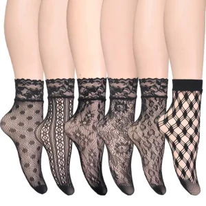 New Coming 6 Styles Leopard Lace Fishnet Crew Anti Slip Sexy Dress Socks for Women