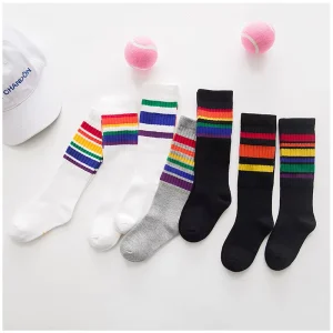New Crew Rainbow Stripes Socks Korean Boys and Girls Mid-tube Pile Cotton Sock for Spring Children’s Socks