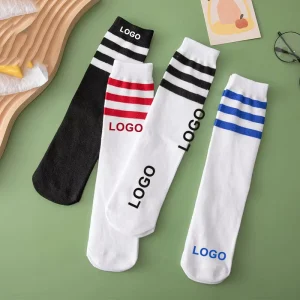 New Custom Logo School Socks Set Bamboo Cotton Children Kids Size Stripe Cotton Knee High Socks