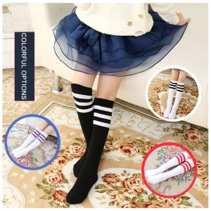 New Custom Logo Stripe Eco Friendly and Healthy Cotton Children Knee High Socks