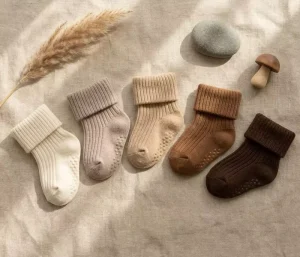 New Custom Plain Ribbed NewBorn Baby Socks 0-3 Y Nude Cotton Socks Set Neutral Color Floor Ribbed Anti-slip Baby Boy Sock