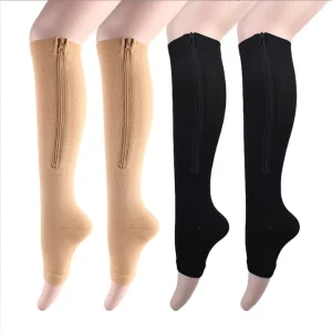 New Design Compression Socks Toe Open Leg Support Stocking Knee High Socks with Zipper