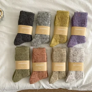 New Fashion Winter Thermal Camel Wool Socks Women Fashion Dots Solid Color Thick Warm Wool Socks Women