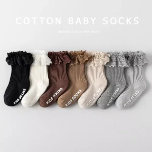 New Newborn Baby and Toddler Baby Girl Combed Cotton Spring/autumn/winter Lace Loose Socks Princess Mid-calf Non-slip Socks
