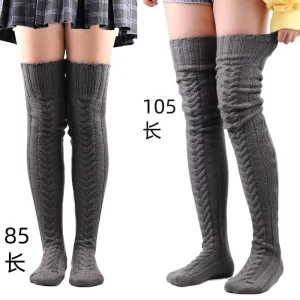 New Solid Color Knee High Socks for Women Warm Fleece Leggings Thick Winter Warm