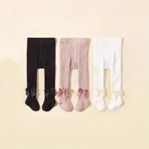 New Spring Autumn Children’s Tights Girls’ Pants Bowknot Leggings Knitted Crew High Outer Wear 1 Pack Baby Girls’ Socks Set