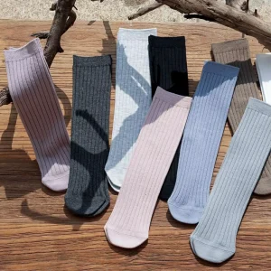 New Spring High Top Knitted Cotton Socks for Boys and Girls Children’s Breathable Bohemian Style Solid Pattern Simple Versatile