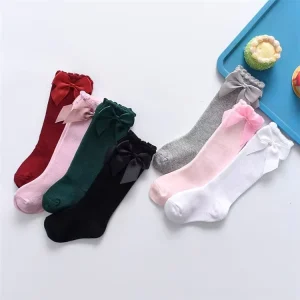New Spring and Autumn Girls’ Bow Socks Solid Color Cute Children’s Baby Socks Cross border Baby Socks