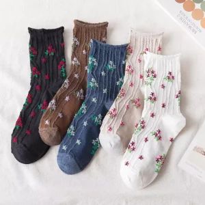 New Style Elegant Fashionable Cute Anti Friction Crew Knitted 50% Cotton Women’s Socks with Printed Pattern for Daily Wear